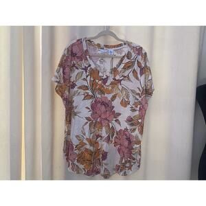 Nicole Miller‎ Womens 100% Cotton Floral Print Top Size 2X